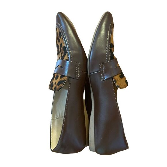 ModCloth The Cats Meow Faux Leather Brown Loafers Leopard Print Panel Size 8 - Picture 3 of 5